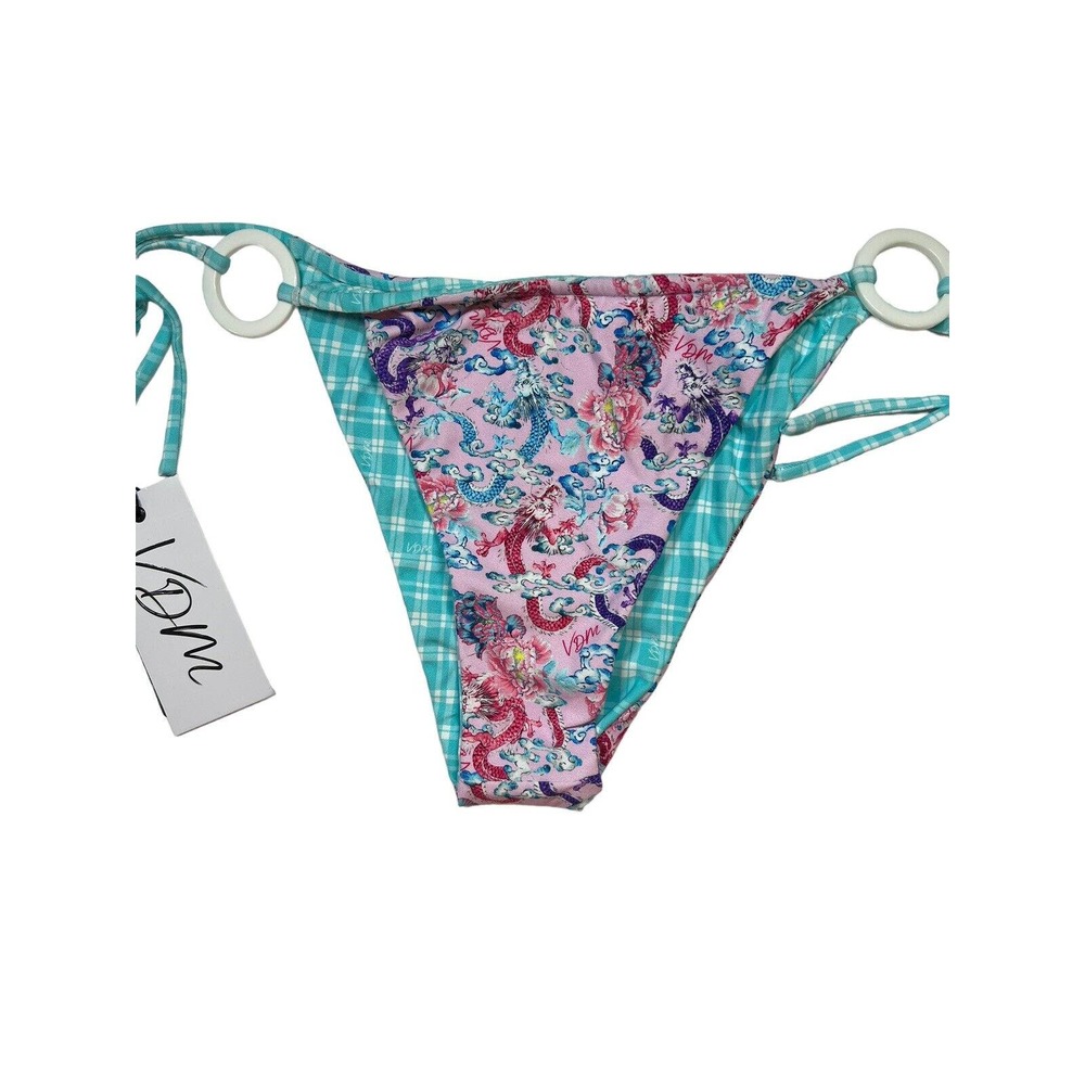 VDM The Label Ziggy Reversible Bottom Pink Dragon to Blue Check Medium New